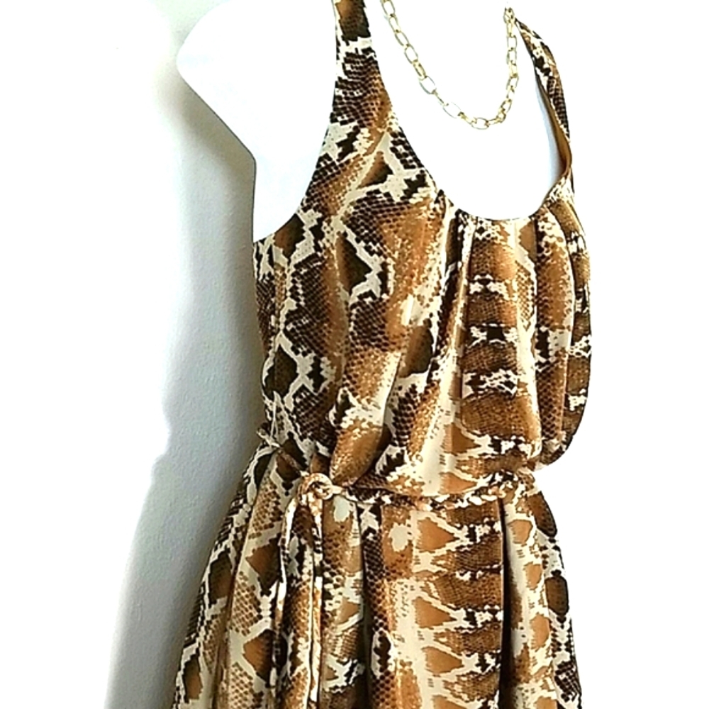 Sundress Belted Python Snake Print Lined Chiffon … - image 4